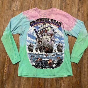 Grateful Dead Distressed Long Sleeve T-Shirt - Men Size Large- Liquid Blue